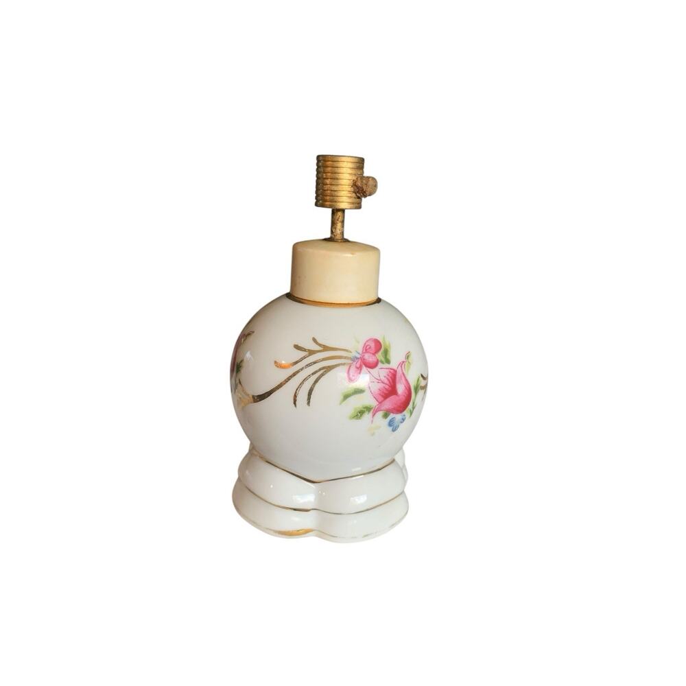Floral Perfume Bottle Vtg An Irice Product Hand Painted Porcelain Colorful 3.5"